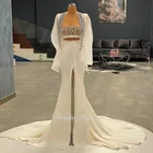 Женское платье-Русалка с длинным шлейфом Radia, белое вечернее платье с жакетом и высоким разрезом, украшенное стразами, для выпускного вечера, 2 шт.