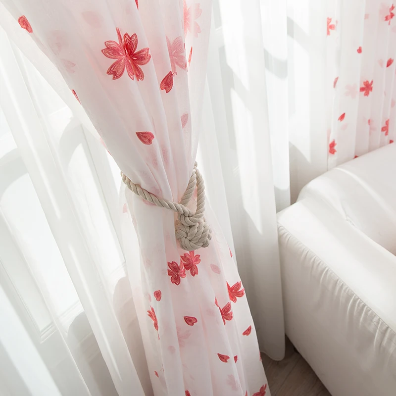 Dreampatar Red Cherry Jacquard Embroidery White Tulle Home Decoration Light Curtain Living Room Bedroom Rustic Style ML241A | Дом и сад