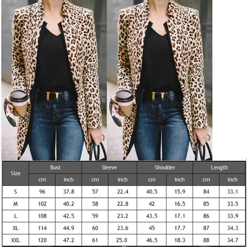 

New Arrival Women Casual Leopard Coat Slim Cardigan Office Outdoor Work Suit Basic Jackets Spring Autumn Ladies Coat