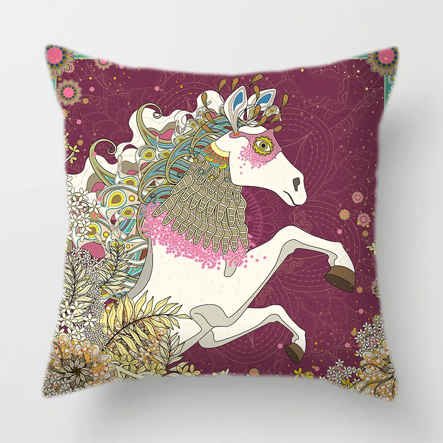 Декоративные наволочки для дивана в японском стиле с изображением лошади птицы