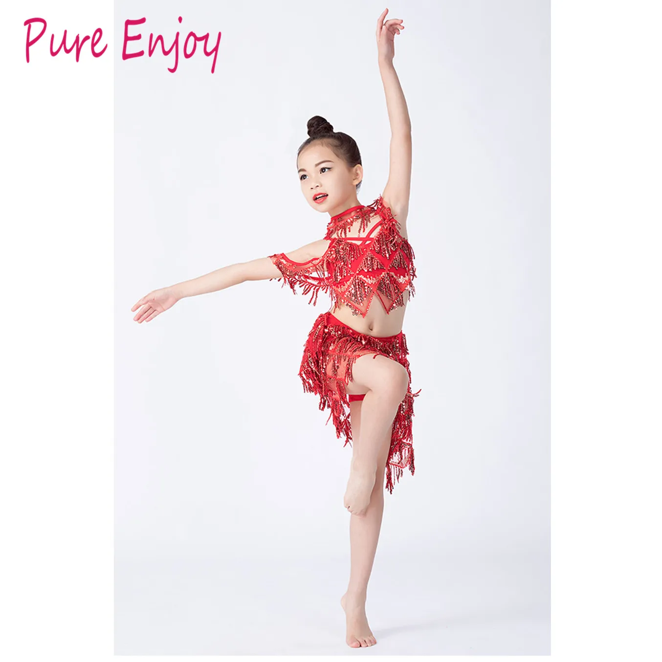Children's Belly Dance Practice Clothing Set Children new sequins tassels inspired short skirt+top+Headwear 3pcs Suit | Тематическая