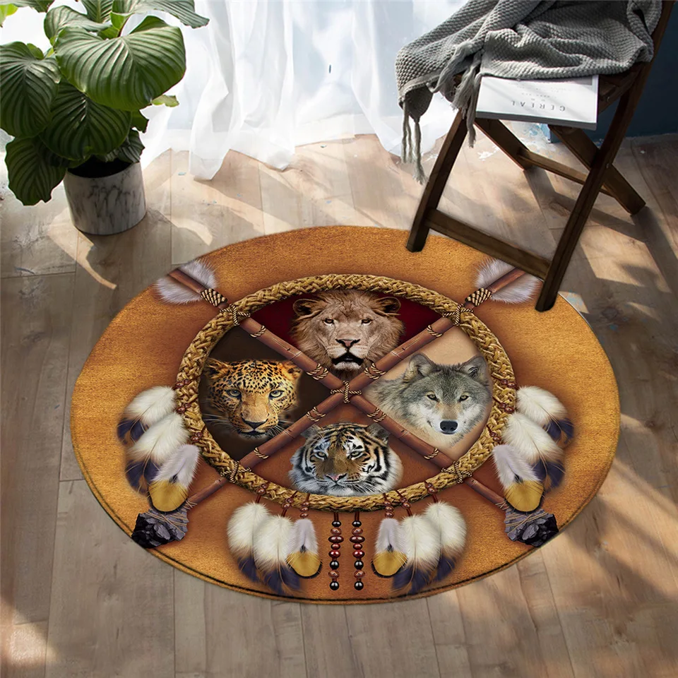 Постельные принадлежности Outlet Dreamcatcher области коврики Нескользящие волк животное круглый ковер Племенной лев тигр леопард пол коврик супер мягкий круглый коврик