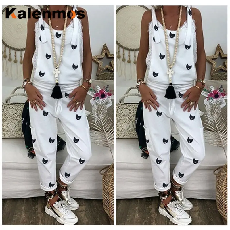 

KALENMOS Loose Baggy Strappy Rompers Jumpsuit Women Summer Overalls Sleeveless Bodysuit Party Club Ropa Long Playsuit Streetwear