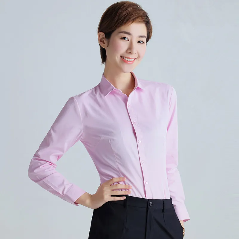 

Женская обувь в Корейском стиле хлопковые рубашки для мальчиков, белая блуза с длинным рукавом, офис, розовая блузка, размера плюс блузка 5XL