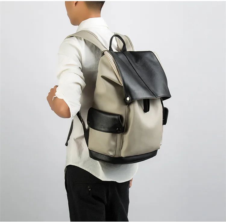 

Men's Brand Casual Backpack Waterproof PU Leather backbag male school bookbag Boy Solid Laptop bag pack Cover Travel back bag