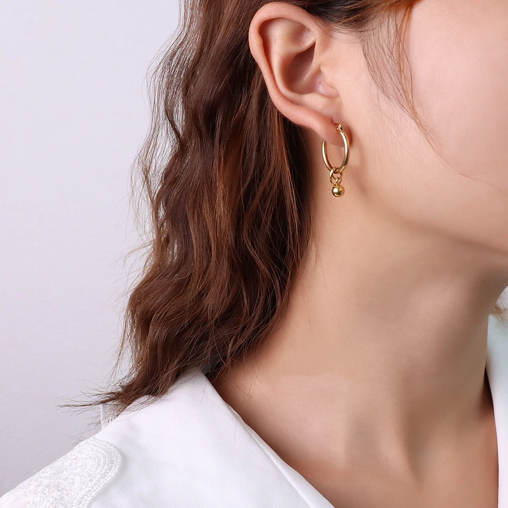 

High Quality Beads Hoop Earrings With Small Pearl Luxury Brand Gold Color Stainless Steel Ear Cuff For Women Ladies Jewelry Gift