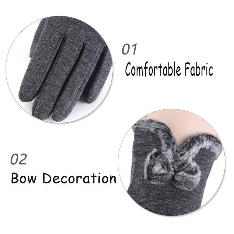 Женские перчатки с бантиком женские зимние теплые рукавицы сенсорным экраном