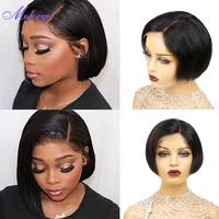 straight bob lace front human hair wigs for black women 4x413x4 hd transparent 180 density brazilian middle part wig pre plucke