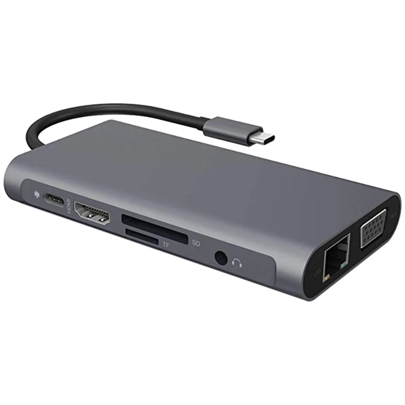 

USB HUB Docking Station Type C Adapter USB 3.0 4K VGA RJ45 10 in1 Converter
