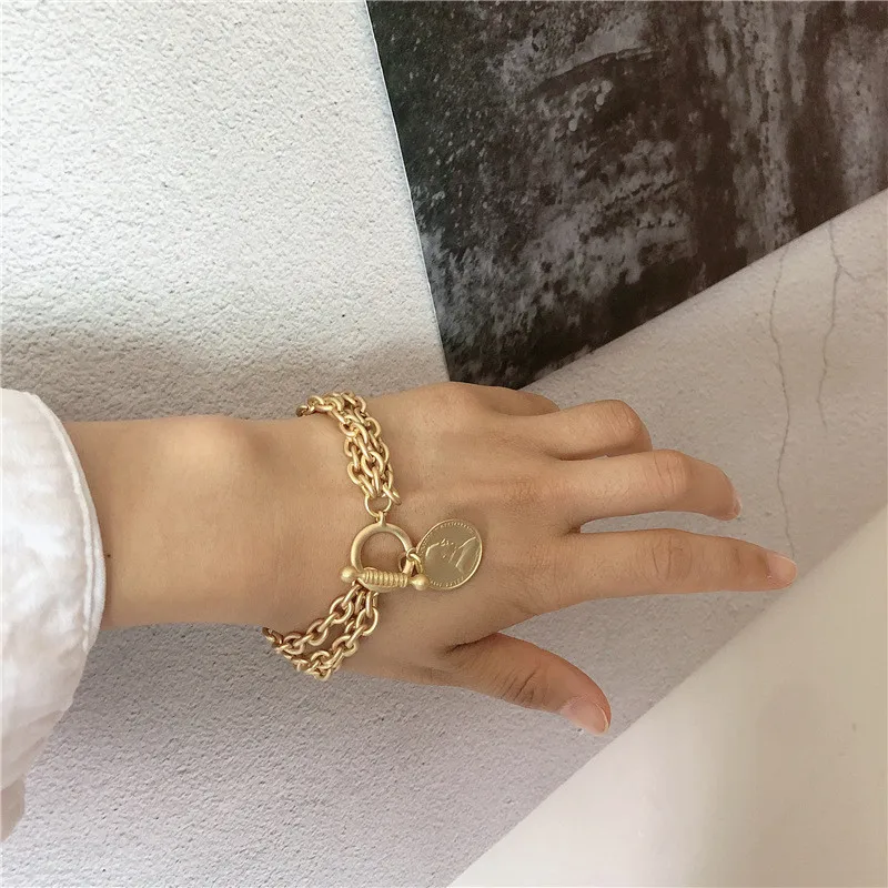 Женский браслет с абстрактной монеткой модный металлический натуральным