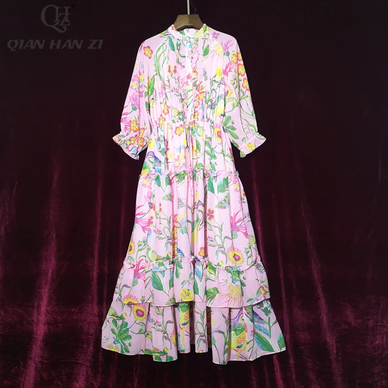 

Дизайнерское модное летнее платье Qian Han Zi, женское свободное платье с коротким рукавом и цветочным принтом и рюшами