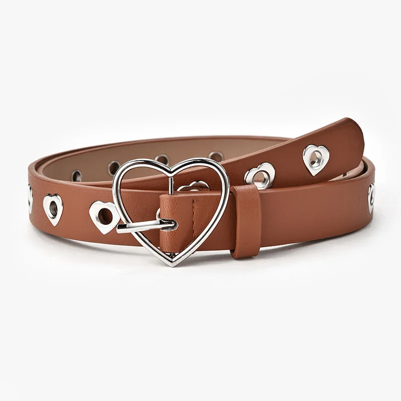 

Solid Color Decorative Belt Peach Heart Buckle PU Leather Waistband Hollow Heart Decor Eyelet Grommet Waist Belt Women Belts