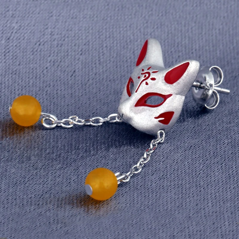 Anime Fox Mask Earrings Japan Rice Acknowledge God 925 Sterling Silver Ear Stud Earrings Fashion Jewelry For Cosplay Props Gifts
