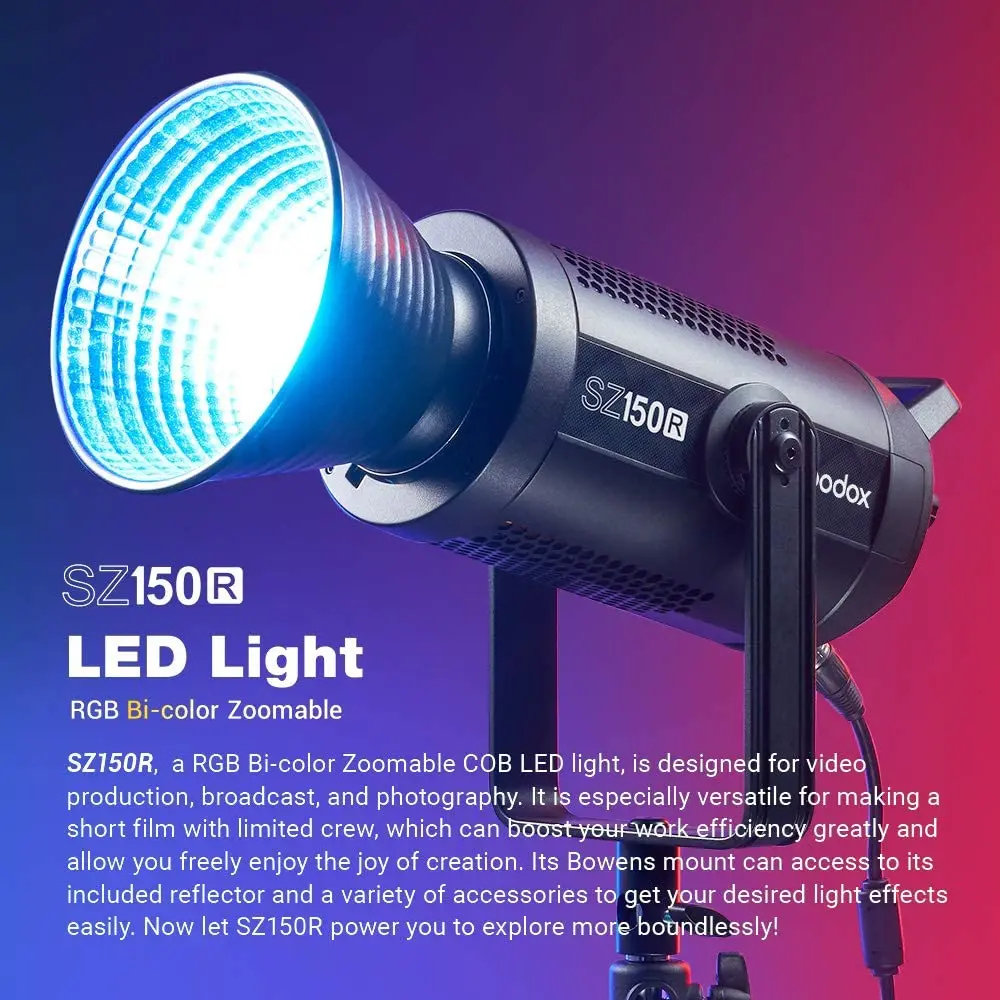 

Godox SZ150R RGB LED video light Bi-color COB 150W for photography studio tiktok live youtube PK Godox SL150W II Aputure Jinbei