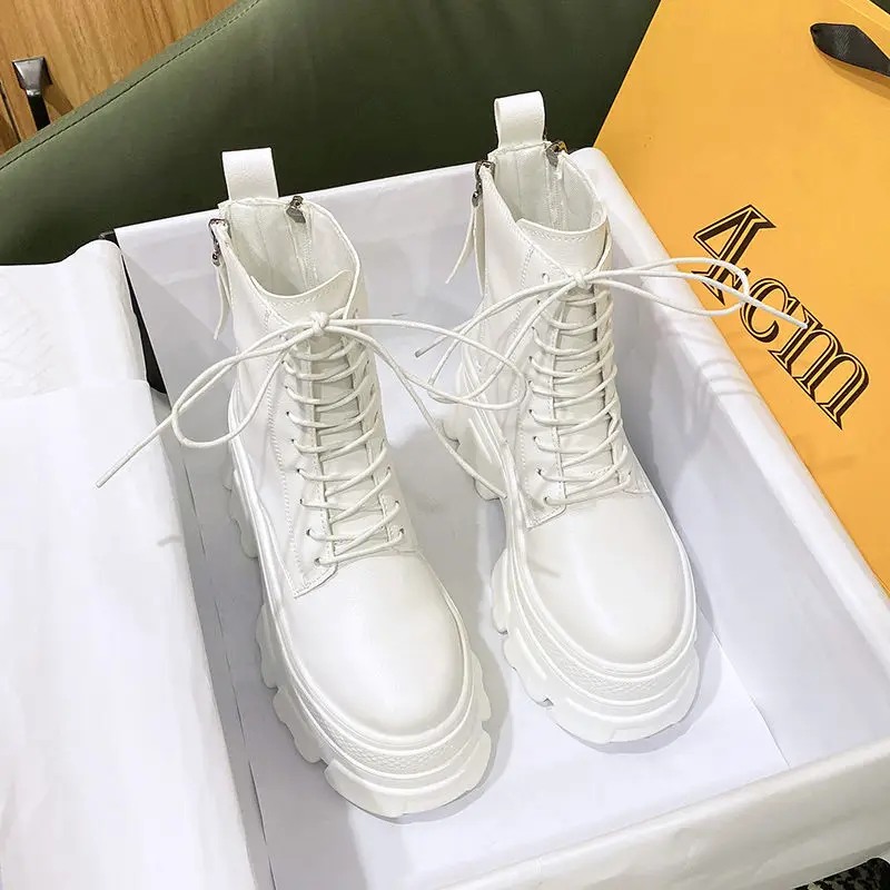 

Martens Boots Women's 2021 Spring and Autumn New Work Boots All-Match Skinny Boots Thick Bottom Inner Height Increasing Boots