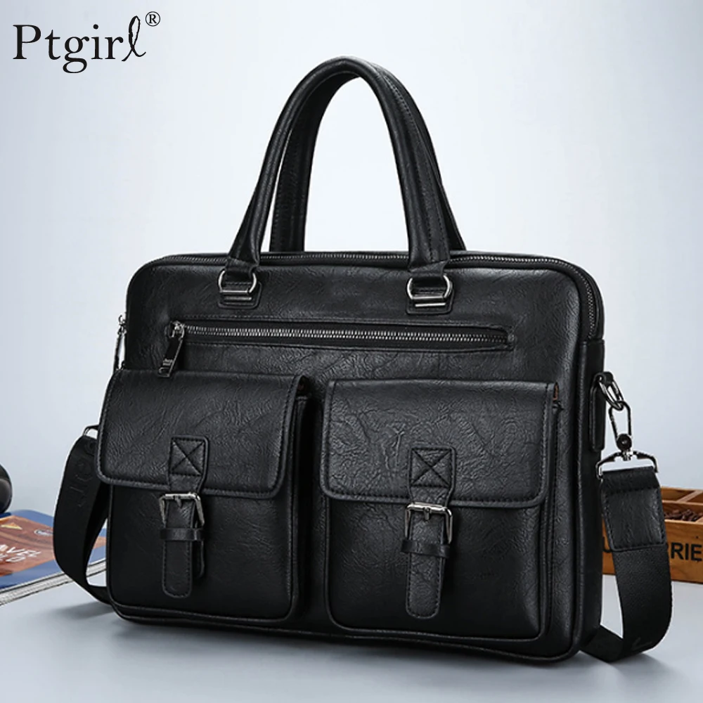 Мужской портфель из спилка на молнии черный деловой полиэстера с двумя вшивными