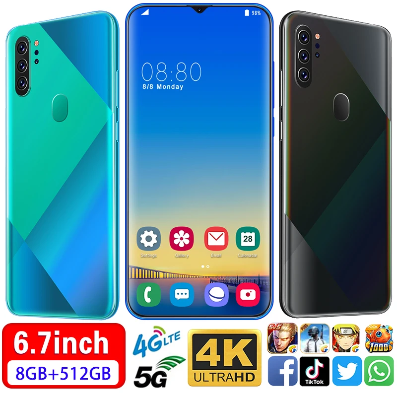 

Global Version M80 6.7 Inch HD smartphones 8+512GB 13+24MP Camera 4800mAh 4G/5G Deca Core Android10 Face Fingerprit Unlock