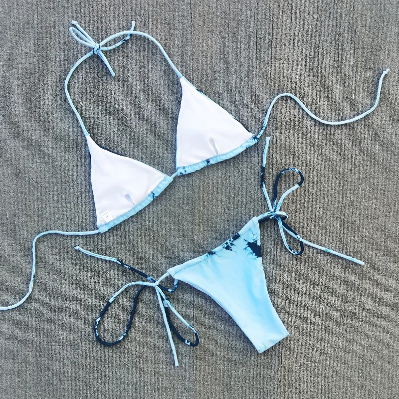 Sexy Thong Bikini mujer extreme Triangle bikini Women Swimwear Bandage swimsuit pink Smudge gradient Bathing Suit biquini