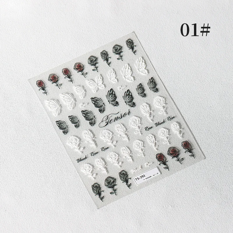 

5D Nail Sticker DIY White Embossed Flower Nail Sticker Manicures Decal For Design Sticker Self Adhesive Transfer Foil Decoration