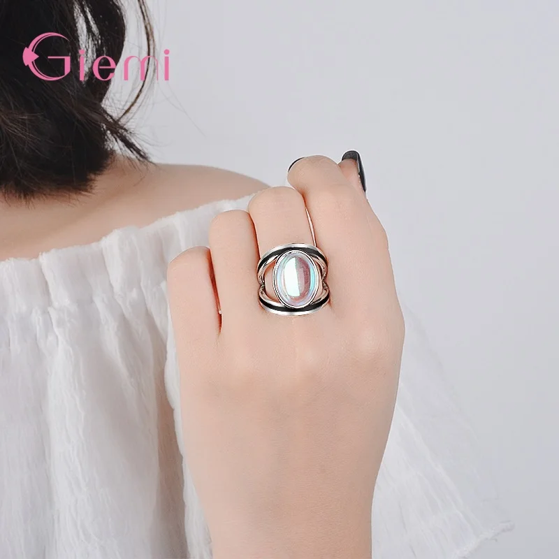 

Fashion Women's Ring 925 Sterling Silver Natural Gemstone Moonstone Ring For Females Party Gift Jewelry