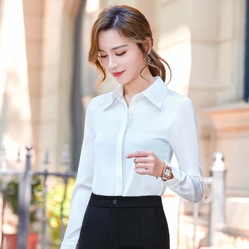 

2020 New Elegant Spring/Autumn Female Clothing Solid White Women Tops and Blouses Casual Fashion Office Ladies Shirts Plus Size
