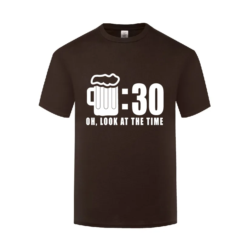 

Funny Beer 30 Oh Look The Time Cotton T Shirt Funky Men O-Neck Summer Short Sleeve Tshirts Letter Tees