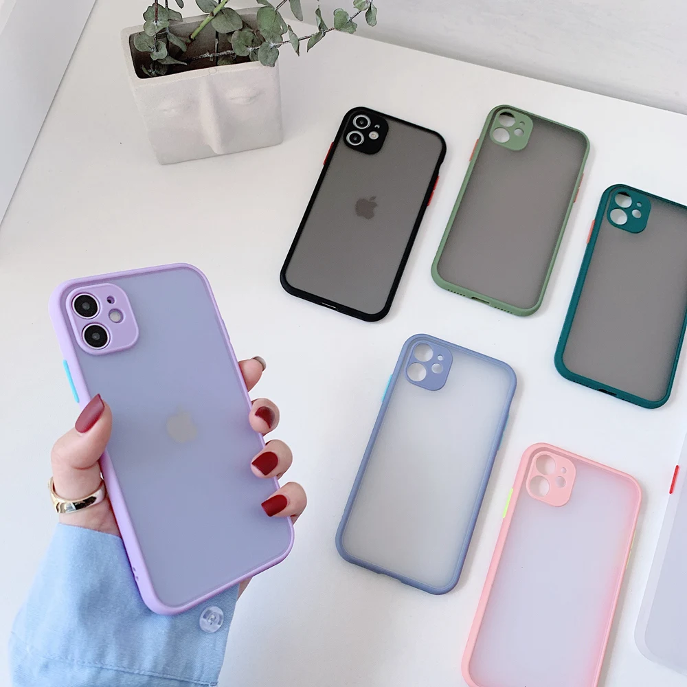 Цветной бампер Macarons Матовый Прозрачный чехол для iPhone 11 12 iPhone11 Pro Max X Xs XR 7 8 Plus SE 2020