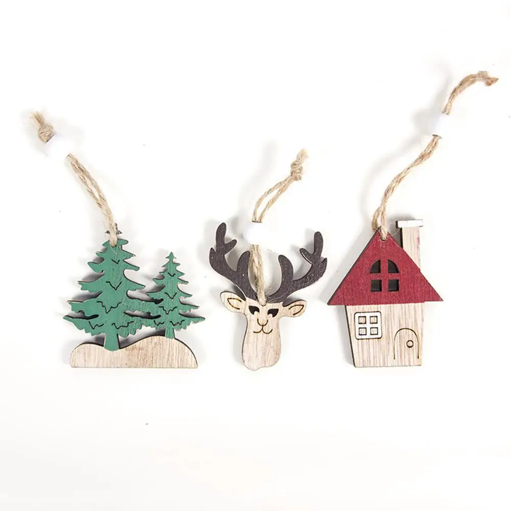 3pcs Christmas Wooden Pendants Ornaments for Xmas Tree Party Decorations Kids Gifts |