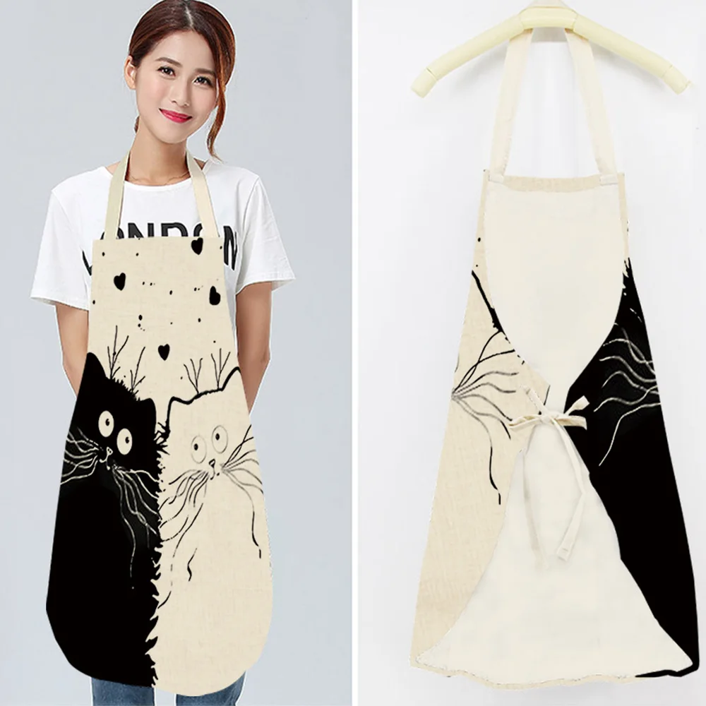 

Kitchen Apron Funny Cat Printed Sleeveless Cotton Linen Aprons for Men Women Home Cleaning Tools 55*68cm NEW