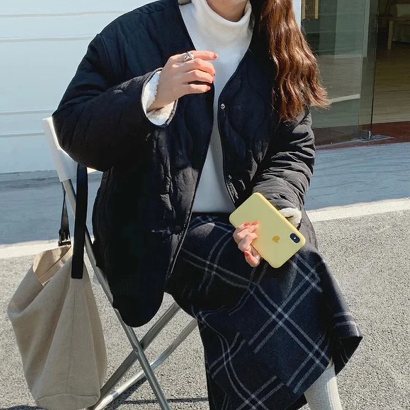 2021 South Korea Chic Autumn and Winter New Style Niche Rhomboid Thickened Double-sided Lamb Wool Jacket Coat Long-sleeved Women