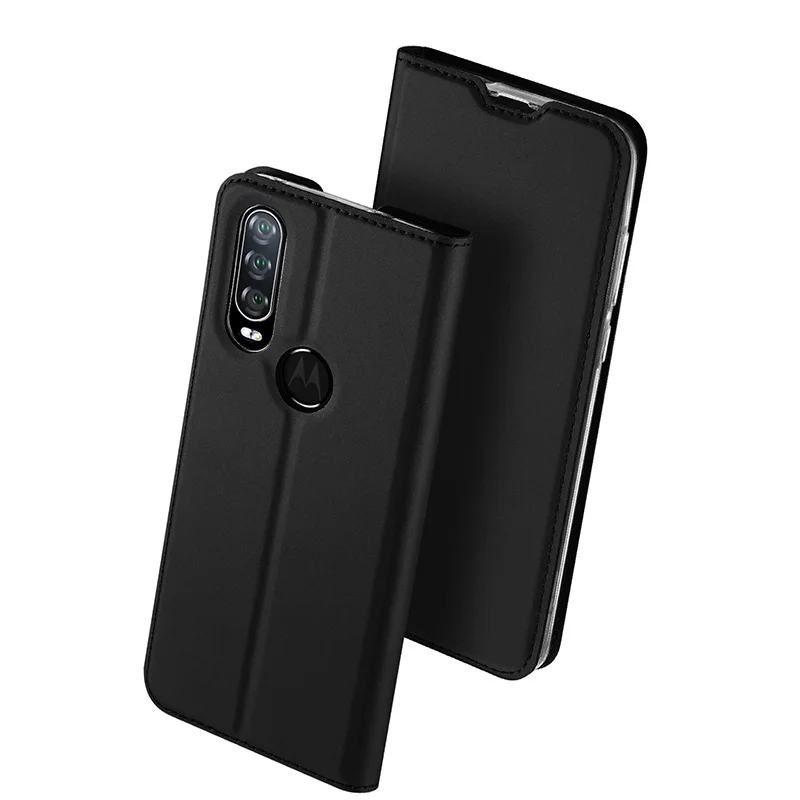 Флип-чехол для Moto One Action PU кожаный мягкий чехол для телефона защитный слот для карт держатель кошелек подставка чехол для мобильного телефона сумка - Цвет: Черный
