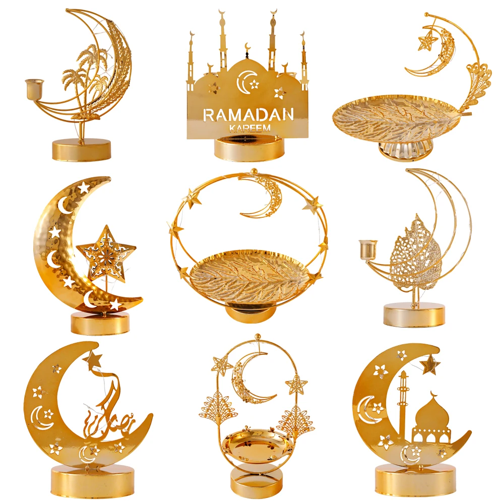 ramadan lamp landle holder tray with lights eid mubarak muslim islam ramadan festival metal hollow lamp home decorations craft free global shipping