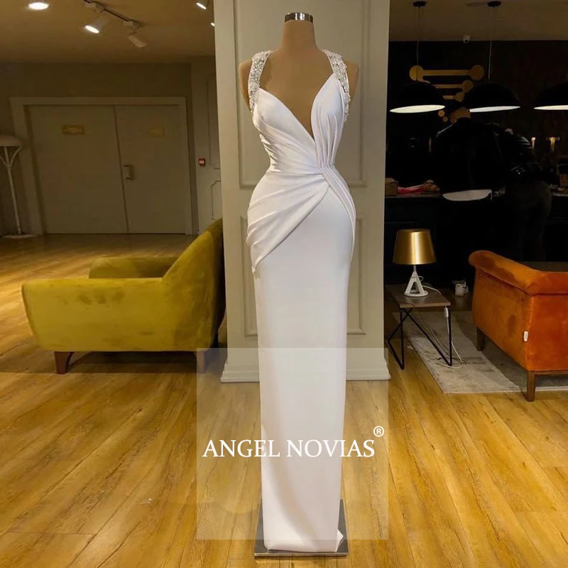 

Angel Novias Long White Satin Arabic Abendkleider Evening Dress 2020 Party Dress Vestidos De Noche