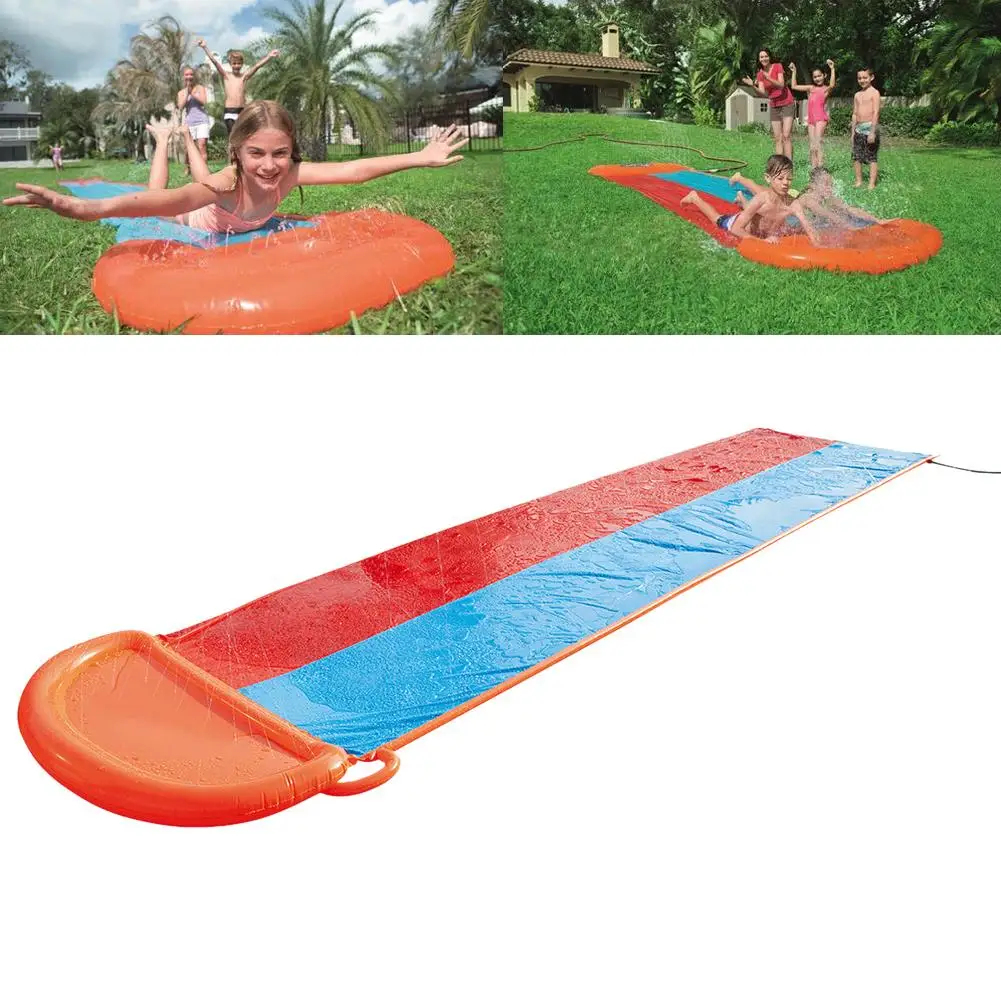 

Children's Inflatable Double Waterslide Large Thick Surfing Watersports Toy Built In Sprinkler For Family Activities