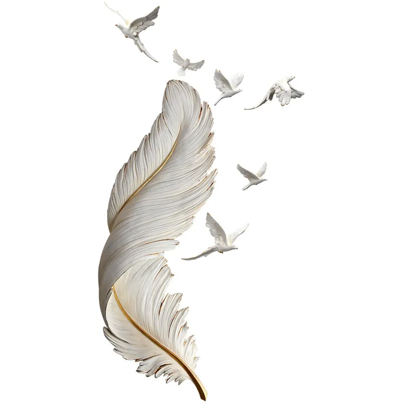 

Wall Decor Light Luxury Feather bird Wall Decoration 3D TV Background Wall Room Decoration Creative Room Decor Stickers Walls