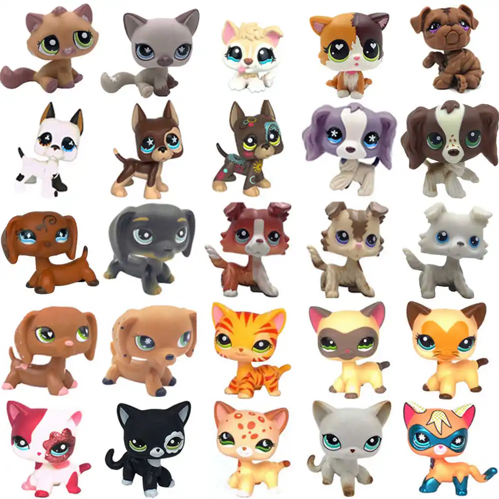 Real Littlest Pet Shop Lps Toys Collection Cute Great Dane Cockiel Spaniel Dachshund Puppy Cat  Animal Figure Children Gifts