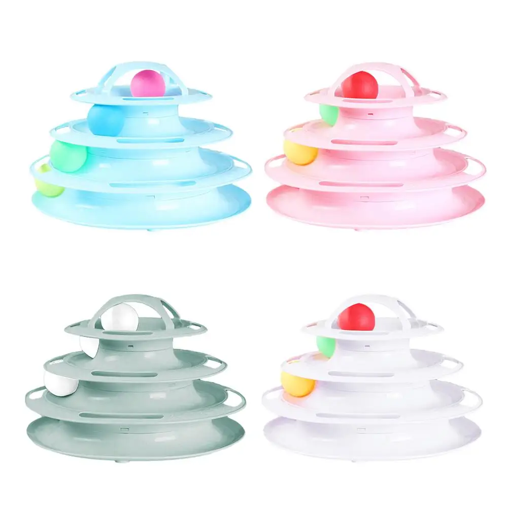 4 Levels Tracks Cat Toys Interactive Moving Balls Tower Track Non-Slip Sponge Pad Turntable Toy Accessories Supplies | Дом и сад