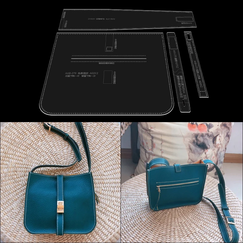 Bolsa de mensajero para hombro, plantilla transparente de acr&iacute;lico para bolso de mujer, herramientas artesanales de cuero hechas a mano, patr&oacute;n de costura, 1 Juego-0
