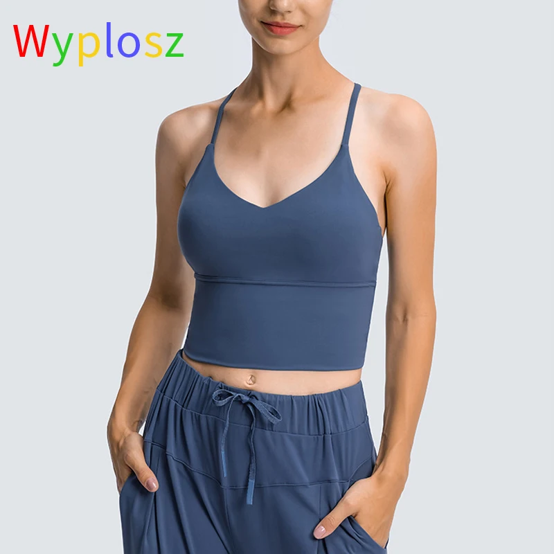 Wyplosz Yoga Bra Tight Sport Tank Top Cross Back With Removable Chest Fitness Vest Sexy Comfortable Women Gym Drop V Collar Long