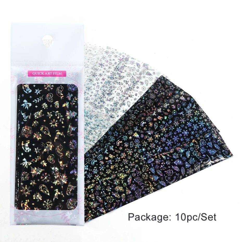 10pc Holographic Nail Art Transfer Foil Set Christmas Design Water Sticker Manicure Gel Wraps Adhesive Xmas Slider LAA21-2 | Красота и