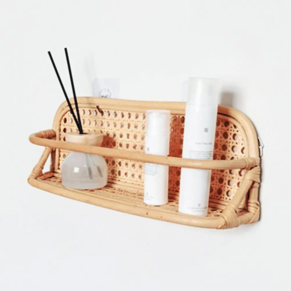

Rattan Weave Storage Rack Living Room Kitchen Wall Hanging Shelf Toilet Toiletries Paper Towel Holder Anti-drop Storage Rack