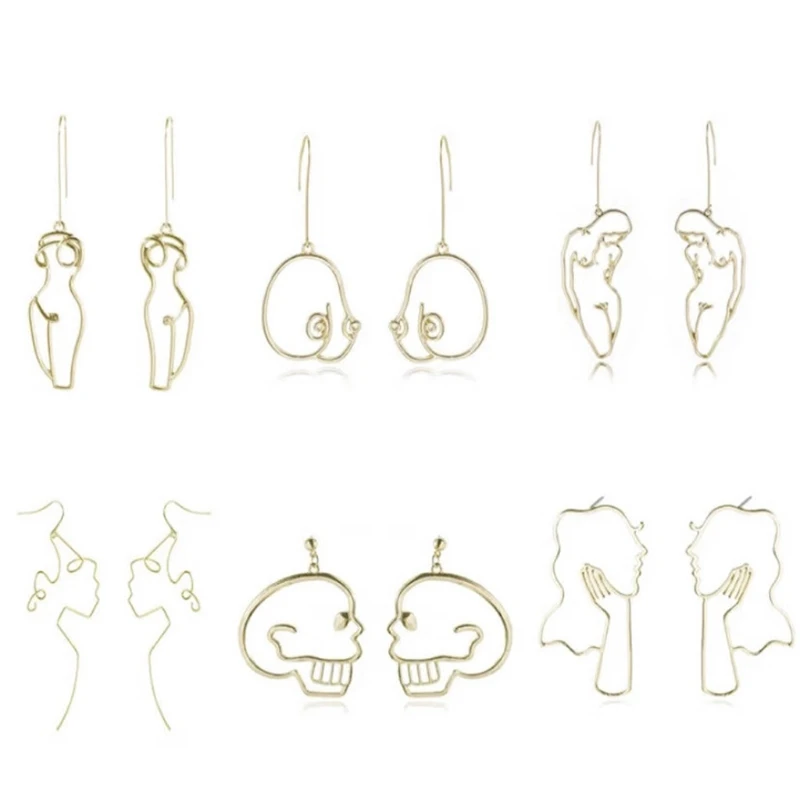 

6 Pair Abstract Body Lady Face Earrings Set Original Freedom Female Body Earring