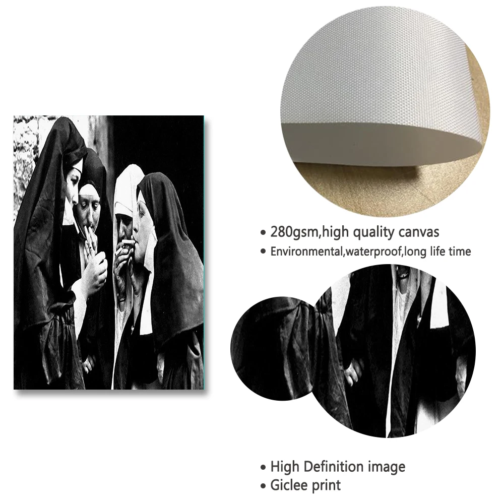 Черно-белый плакат с винтажными фотографиями курительных монахин забавная