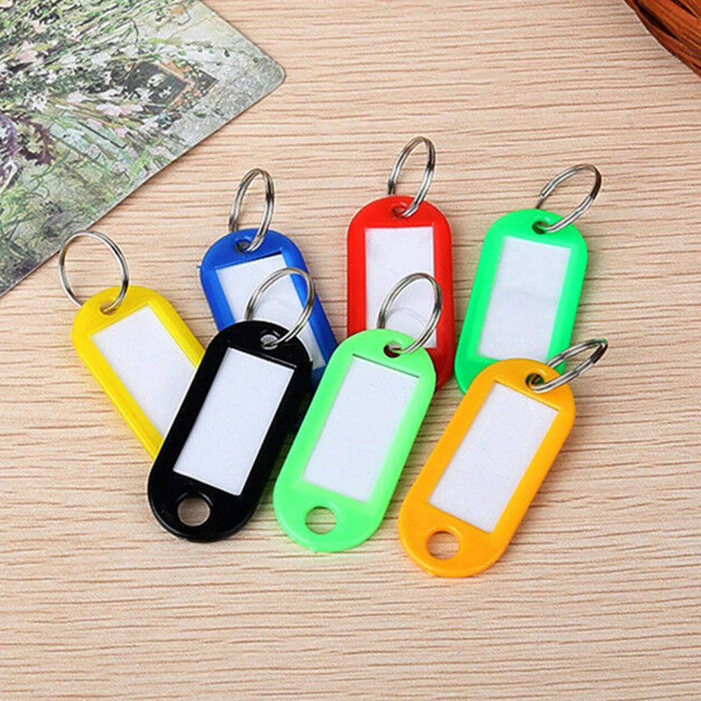

10 Pack Plastic Key Tags Luggage Fobs ID Card Name Label Keychain W/ Split Ring