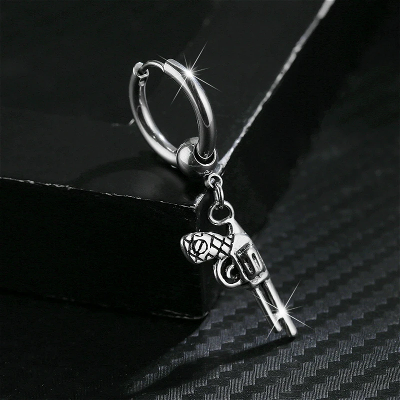 

Hip Hop Stainless Steel Earrings For Men Pop Rock Punk Pendant Piercing Round Stud Earrings Fashion Jewelry