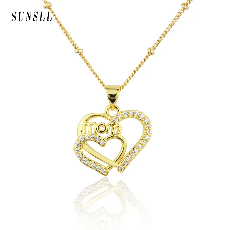 

SUNSLL New Design Hollow Love Heart Fashion Necklace Gold-plated Inlaid With Zircon Thanksgiving Day Jewelry Gift For Mom