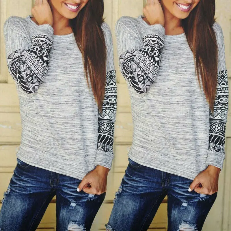 Женская свободная футболка с длинным рукавом серый винтажный текстурный свитер