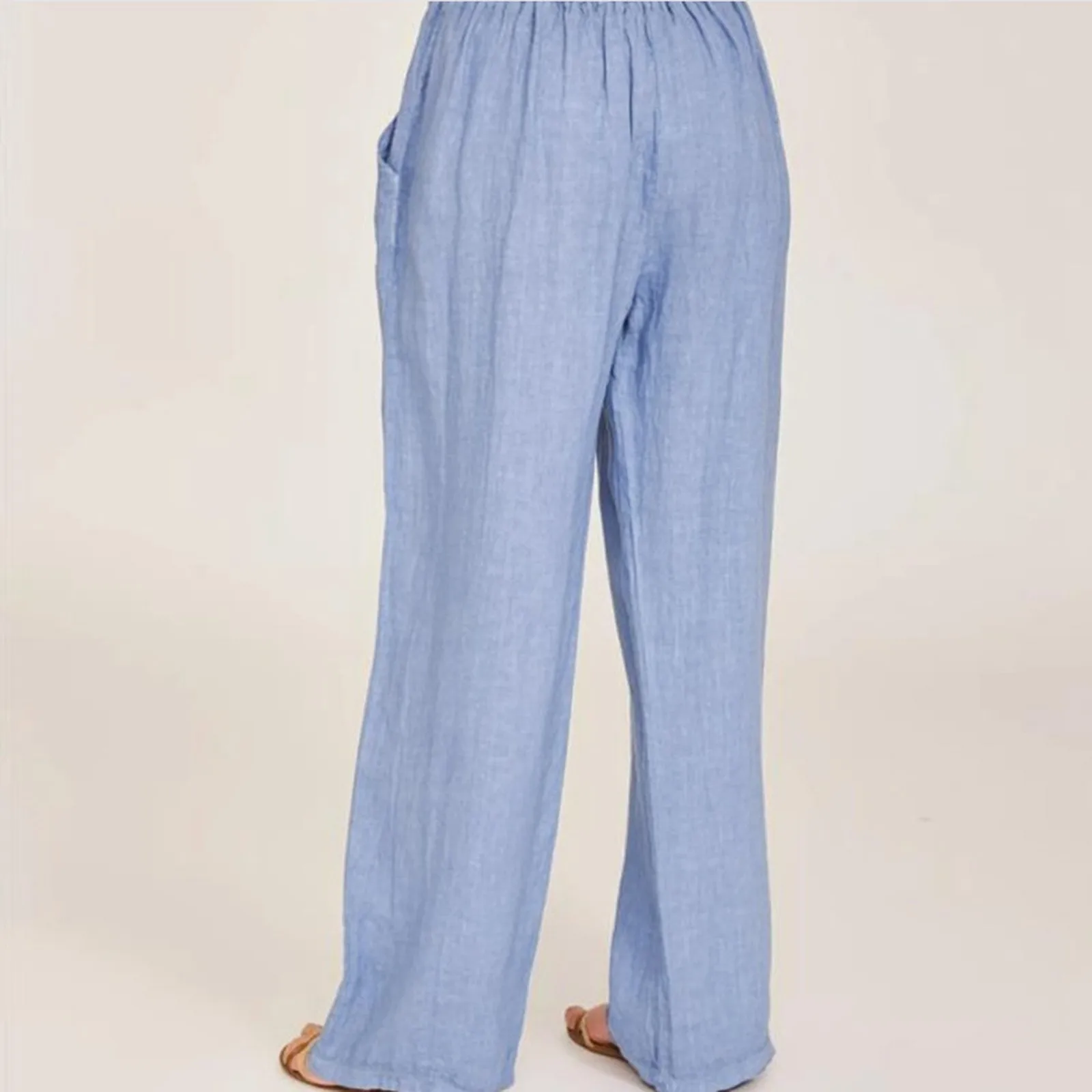 

TELOTUNY Women Pants 2021 Autumn New Fashion Floral Printing Cotton Linen Pants Drawstring Elastic Waist Long Wide Leg Pants