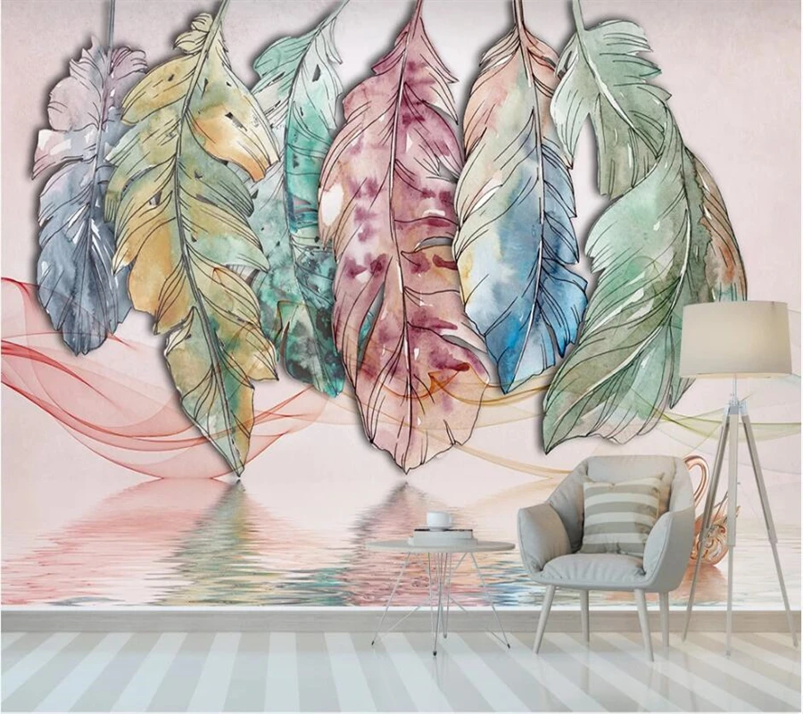 beibehang Custom wallpaper 3d Nordic minimalistic abstract watercolor feather line swan art background wall paper papier peint |