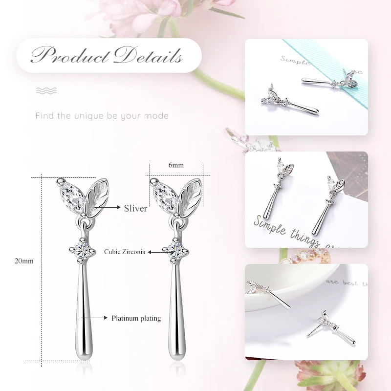 LicLiz 925 Sterling Silver Zircon Crystal Leaf Drop Earrings for Women Clear Black CZ White Gold Jewelry LE0628 | Украшения и
